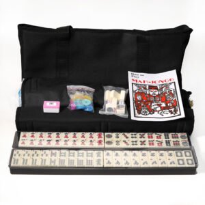 american mahjong set, 166 white engraved tiles with 4 racks & pushers, carrying case included