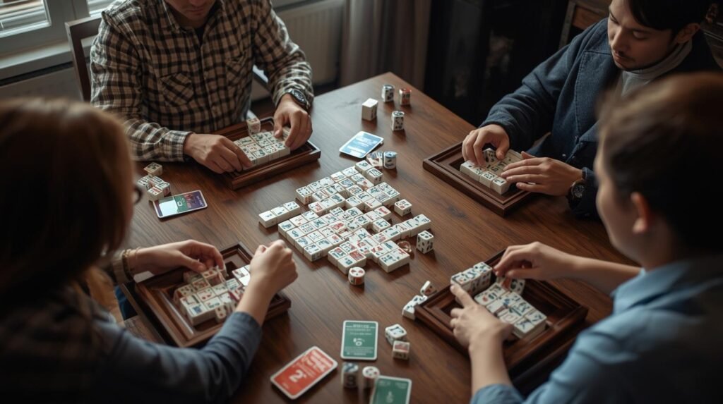 Four players playing American Mahjong together